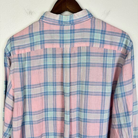 Vineyard Vines | Classic Fit Tucker Pink Blue Plaid Linen Button Down Shirt - Picture 5 of 7